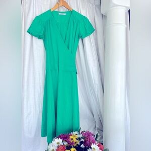 CALYPSO Christiane Celle Silk Short Sleeve A-Line Wrap Dress Emerald Green. (S)
